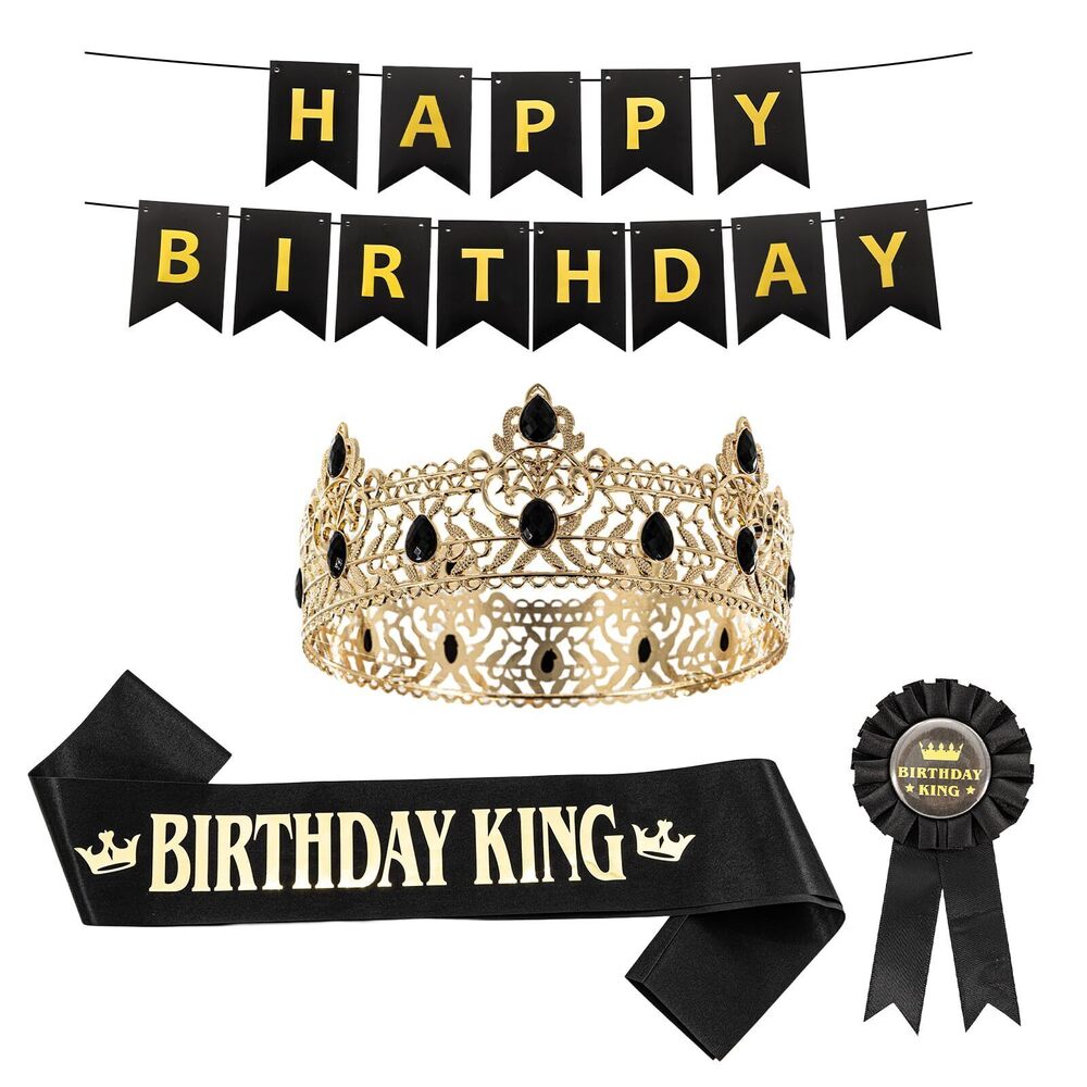 7387 4 PCS Birthday Accessories Set, King Crown and Birthday Sash, Prom